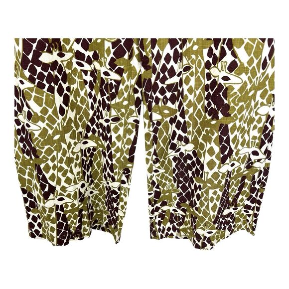 ModCloth Wide Leg Pants LARGE Giraffe Print Linen Blend Brown Green Safari - Picture 3 of 11